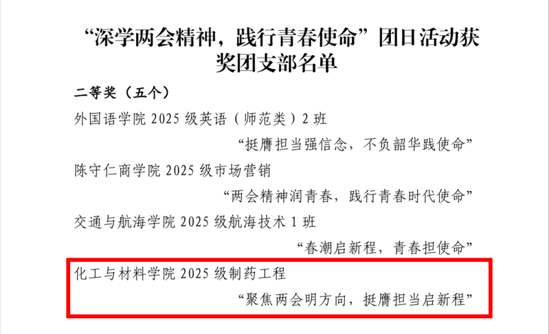 化工与材料学院2025级制药工...