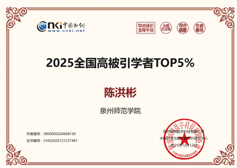 我院两名教师入选中国知网“2025全国高被引学者”名单